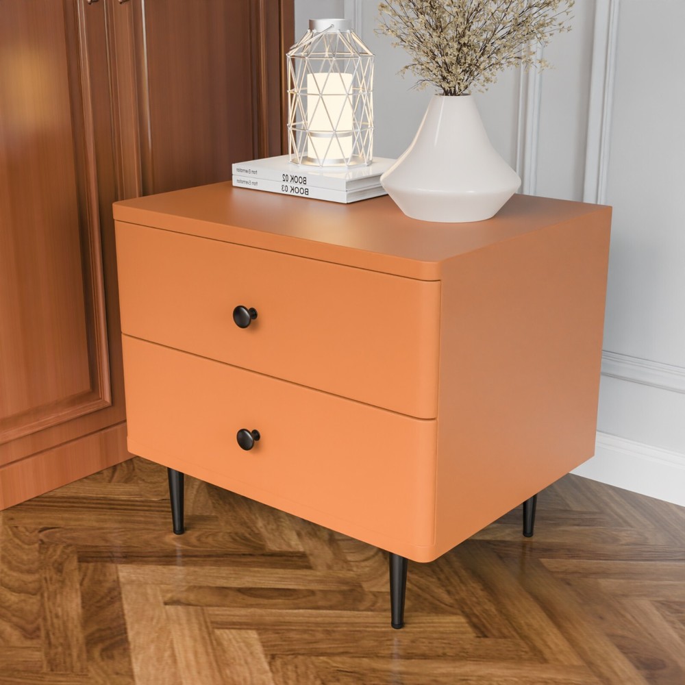 Orange double drawer solid wood bedside table convenient and easy to install