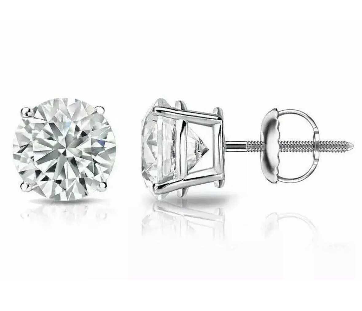 2 Ct Round Cut VVS1/ D Lab Created Stud Earrings 14K White Gold 7mm Screw Back