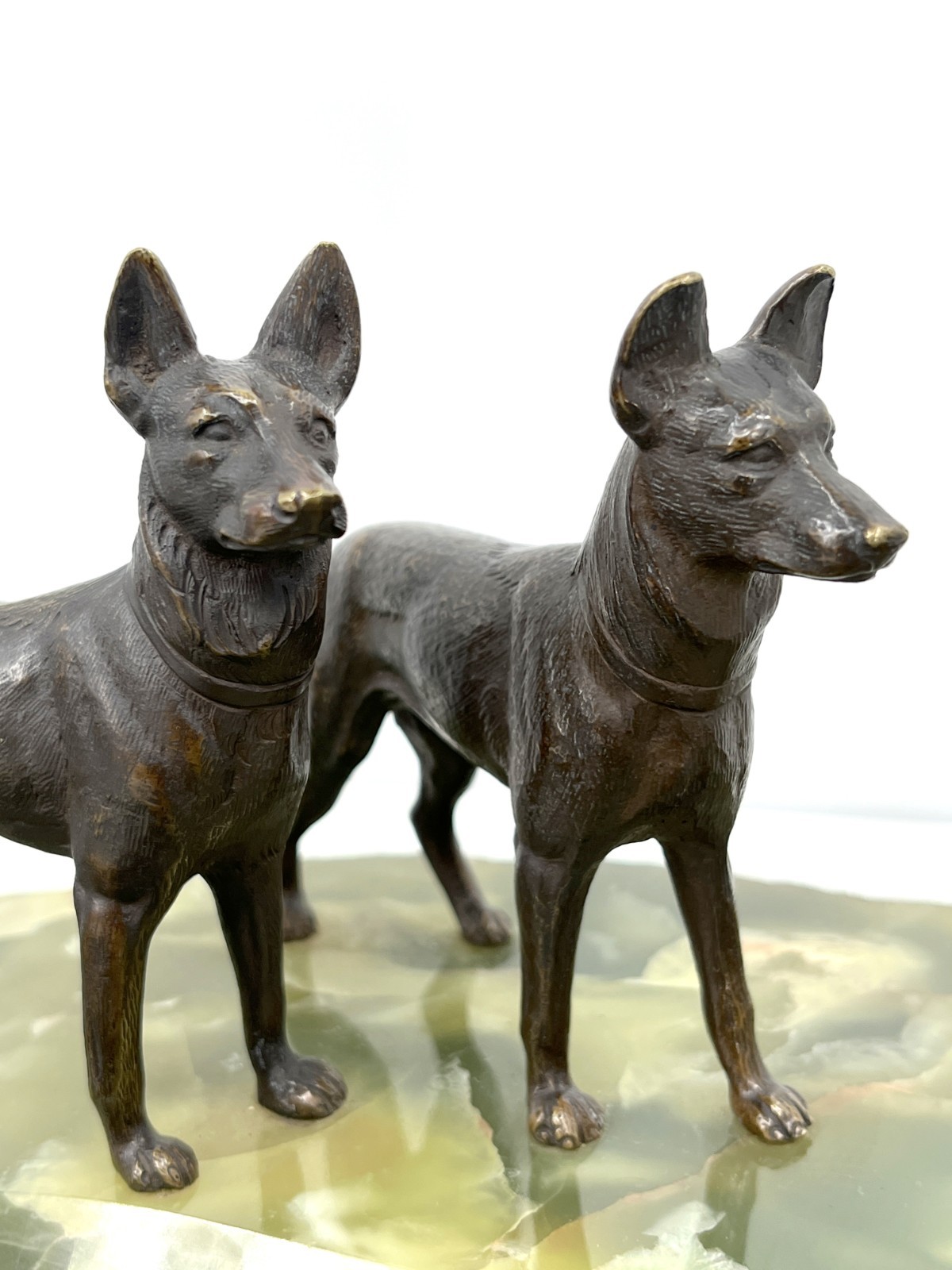 Antique circa 1929 Sheaffer Fountain Pen Desk Set Bronze German Shepherd Dogs