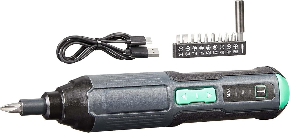 Portable 4V Cordless Stick Screwdriver - Includes 10 Bits, Ideal for DIY Tasks