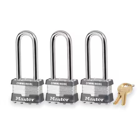 Master Lock 1Triljcom Padlocks, Keyed Alike, Long Shackle, Rectangular Steel