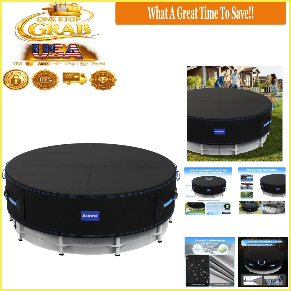 12 Ft Round Pool Cover UV Resistant Waterproof with Drawstring & Nails