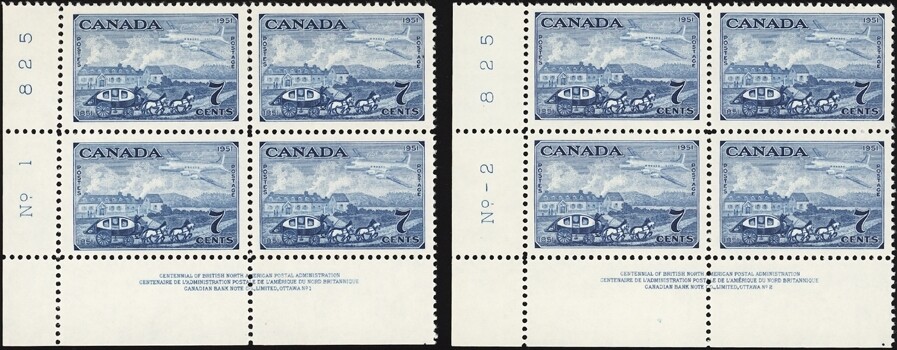 CANADA, 1951. Centenary Plate Blocks (2) 313, Mint **