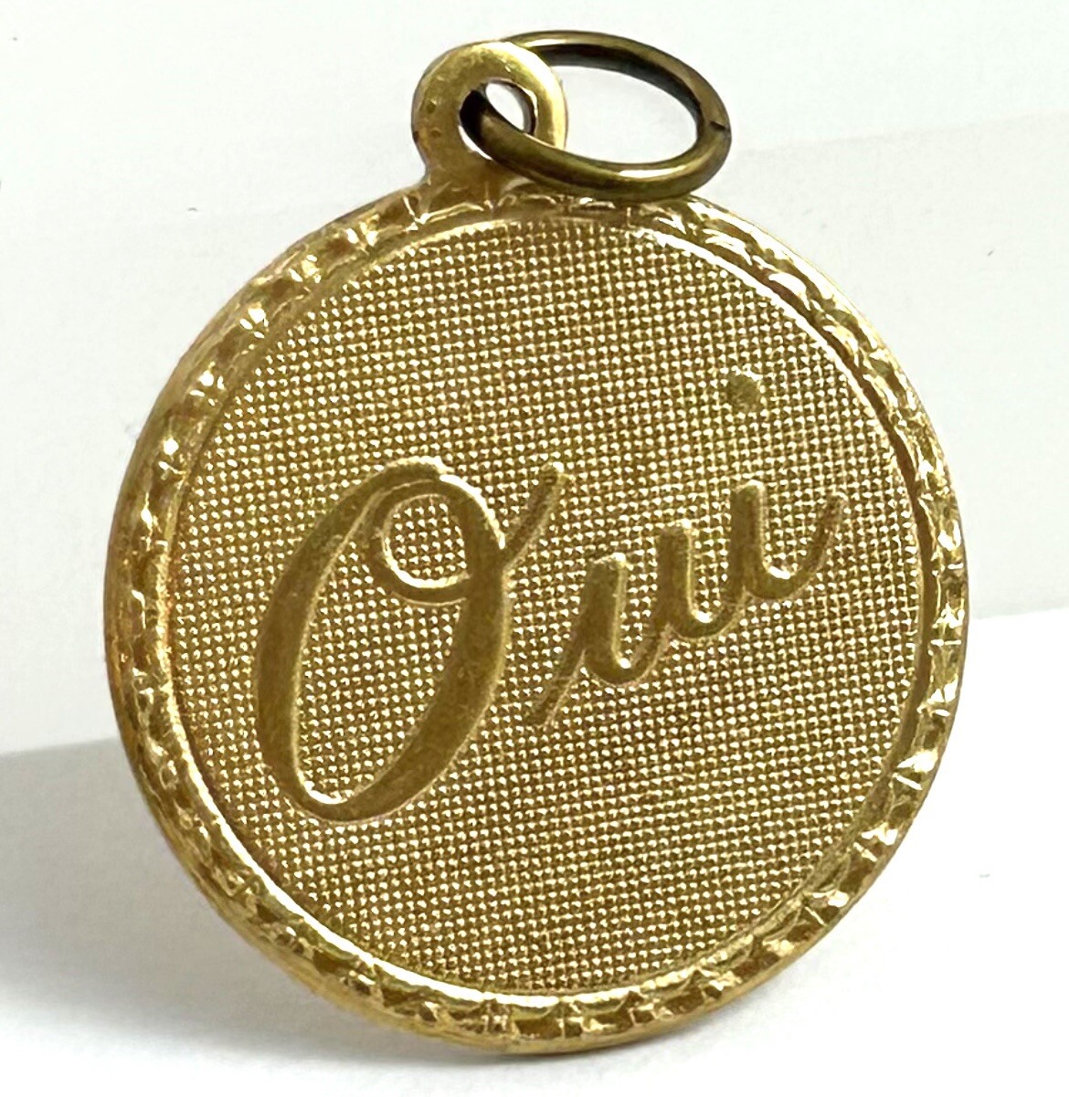Vintage French Oui Charm Yes Necklace Pendant Brass Metal Jewelry