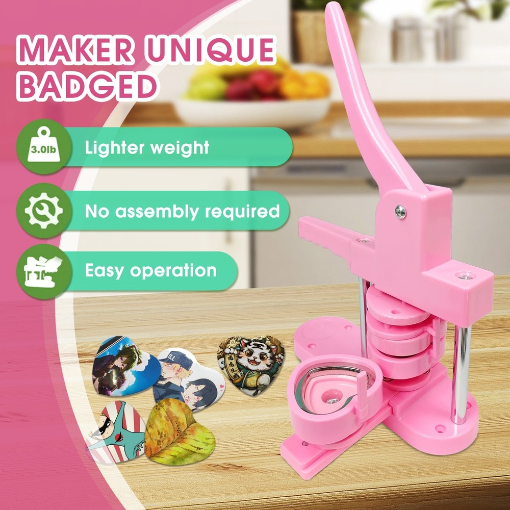 Heart-Shaped Pin Button Maker Press Machine Kit - No Assembly Required DIY Gift