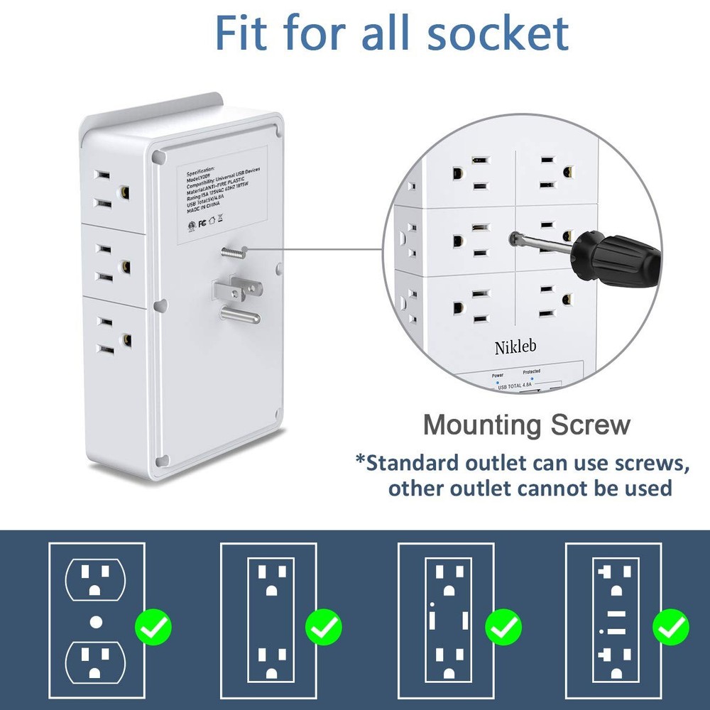 Multi Plug Outlet Surge Protector , 12 Electrical Outlets Extender with 4 USB...