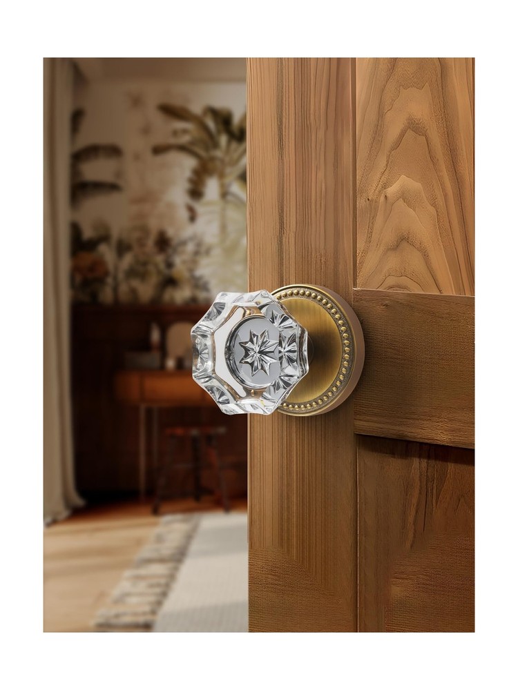 4 Pack Antique Brass Door Knobs Crystal Door Knob Passage Door Knobs Glass In...