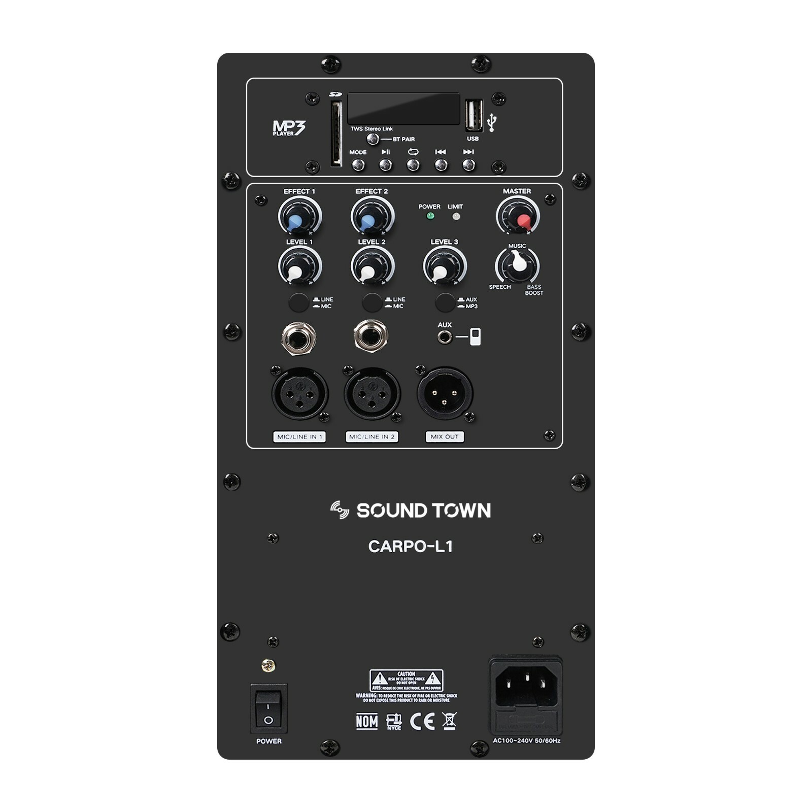 Sound Town Portable Line Array Column PA System w/h Sub Bass, Bluetooth CARPO-L1