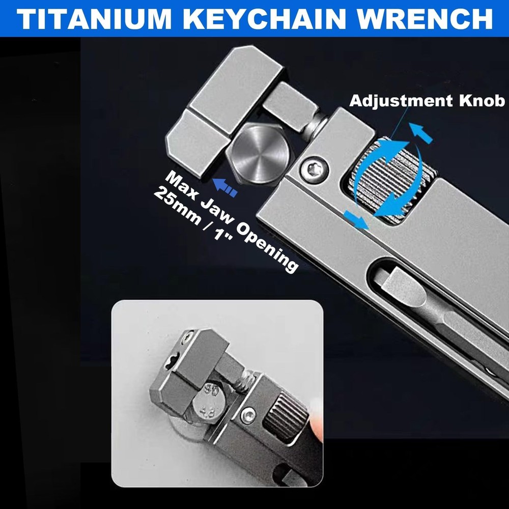 Titanium Keychain Wrench – Mini EDC Adjustable Spanner with Screwdriver, Pock...