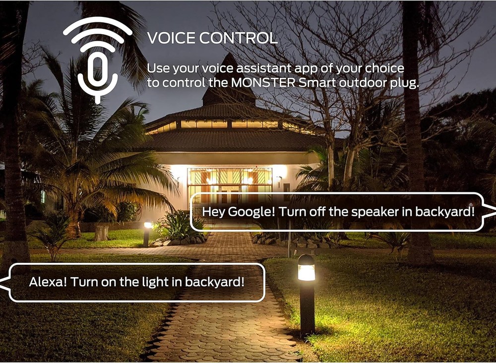 Monster Outdoor Smart Plug, 3-Outlet, Alexa/Google