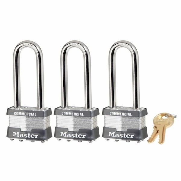 Master Lock 1Triljcom Padlocks, Keyed Alike, Long Shackle, Rectangular Steel
