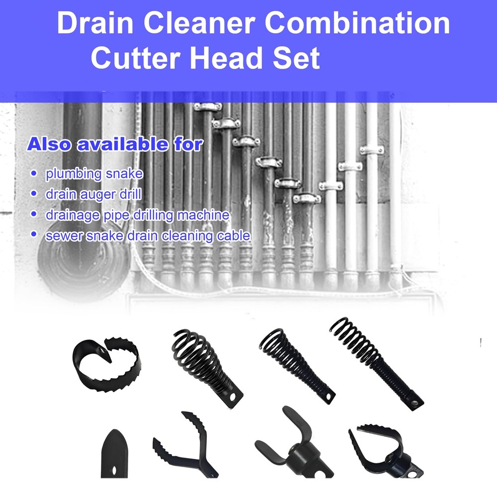 9 PCS Drain Snake Drill Attachment,Drain Cleaner Combination Cutter Head,Root...