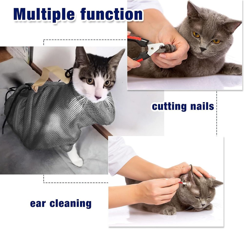 Cat Grooming Muzzle Mesh Bag Kitten Bath Restraint Breathable Adjustable