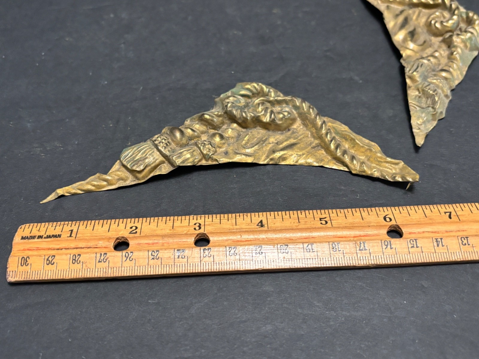 2 Decorative Antique Pressed Brass CORNERS Embossed ROPE & TASSEL Embellishments