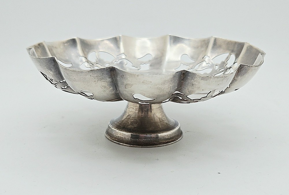 Vintrage Silverplate Candy Dish 4" Scalloped with Cutouts, Footed