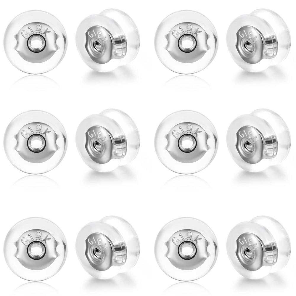 Earring Backs 18K Gold Locking Secure Earring Backs for Studs, Silicone Earri...