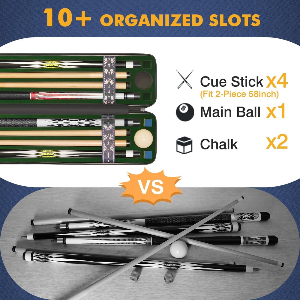 PEKREWS Pool Cue Case, Hard Shell Stick Case 4x4, Black