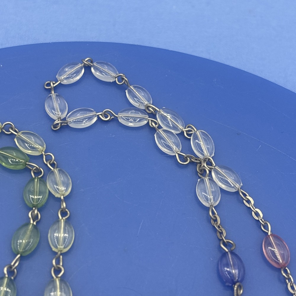 Vtg Pastel Translucent Rosary Oval Beads Crucifix Catholic Prayer Beads Easter