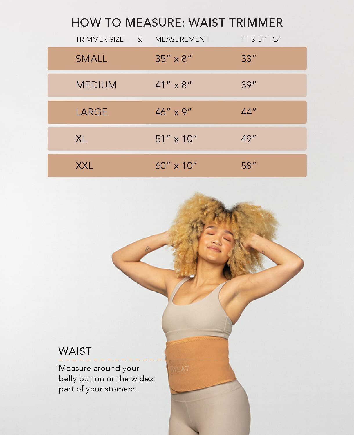 Sweet Sweat Waist Trimmer - Toned Sand Large (46 x 9in) - Wash Bag Included