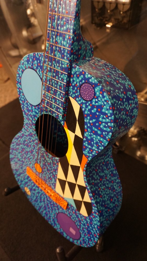 Hap "Michael Hapner" Hand Painted Guitar Blue Psychedelic Wall Art