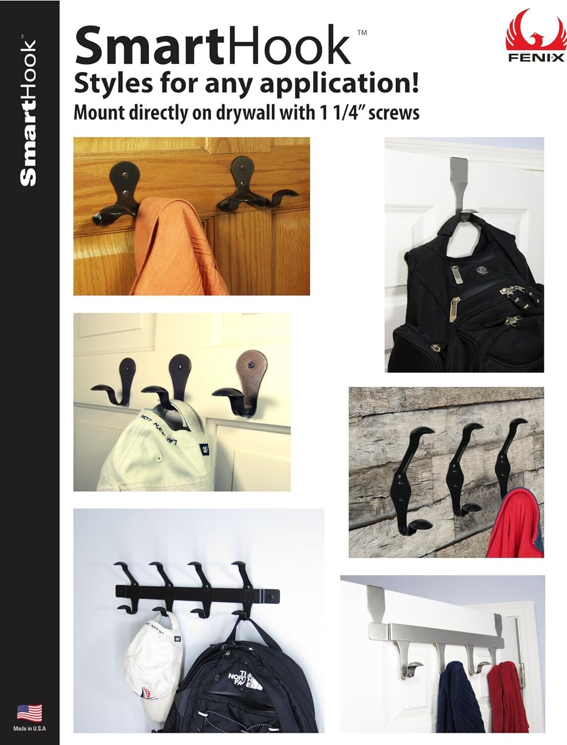 4 Pieces- FENIX Smart Hook Double Garment Friendly Clothes Coat Towel 2-Hooks