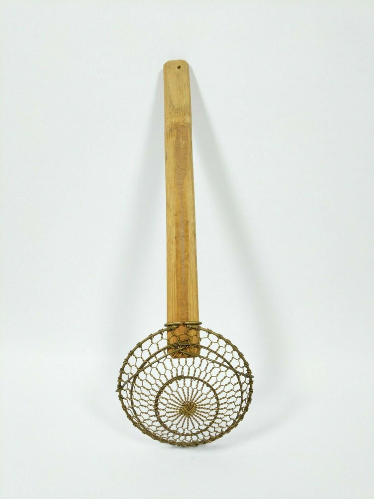 Brass and Bamboo Vintage Strainer