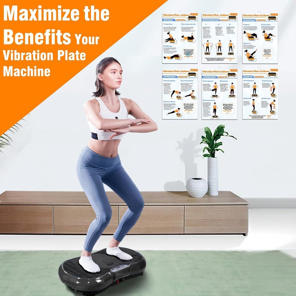 Durable Vibrating Machine Exercise Poster - 6 Illustrated Workouts & Planner Set