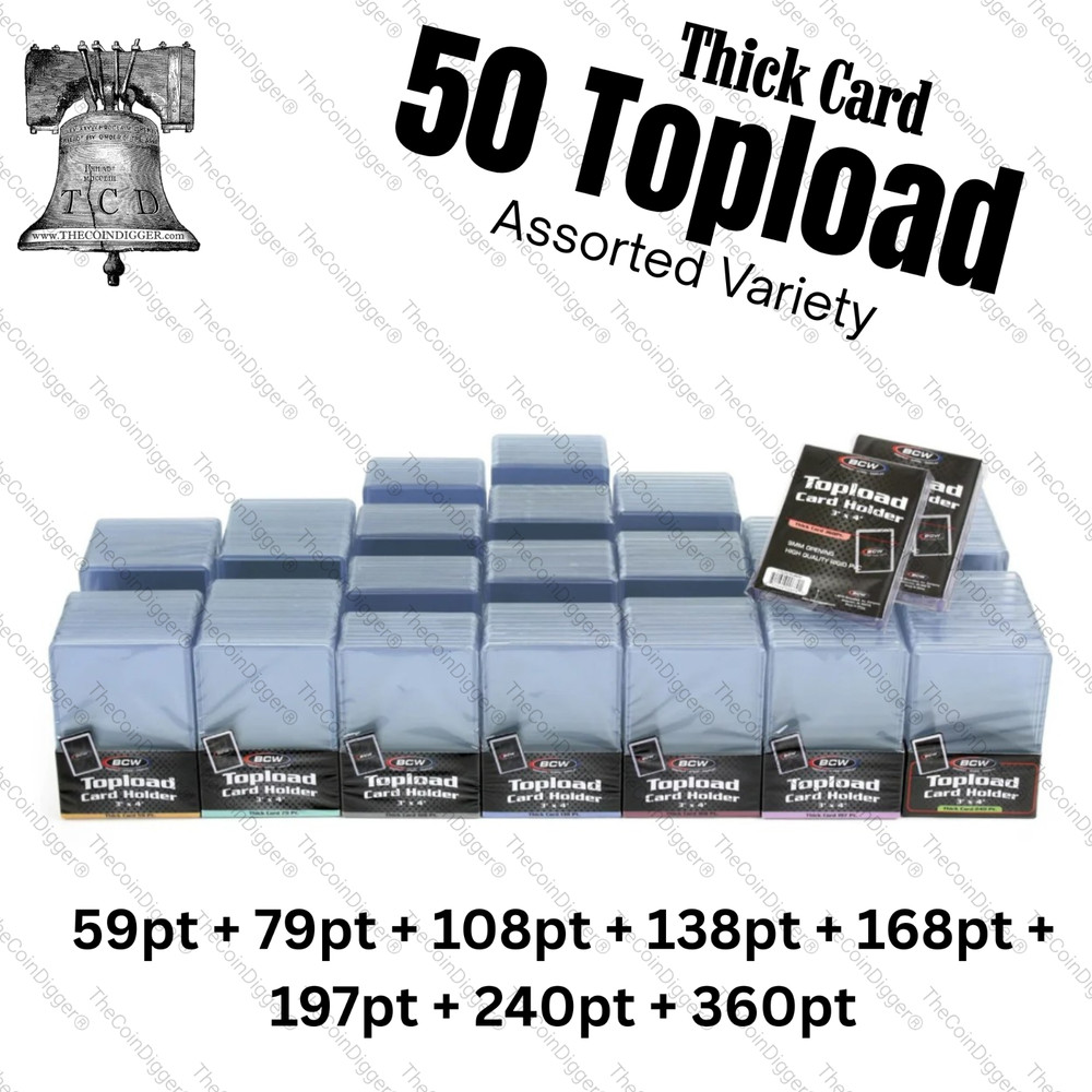 50 Assorted Thick Card Holder 3x4 Topload Relic Auto Cards Storage Toploader BCW