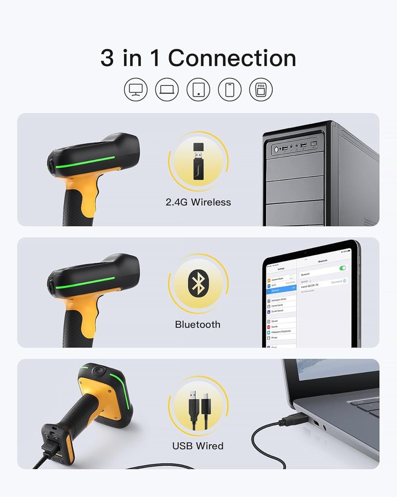Inateck 1D 2D Industrial Barcode Scanner Bluetooth Wireless IP67 QR Code BCST-75