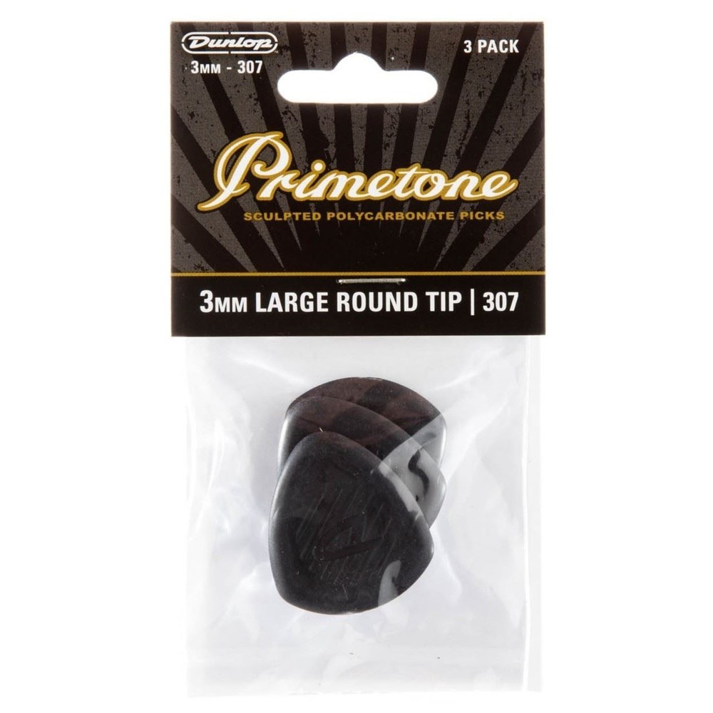 Dunlop 477P307 Primetone Large Round Tip Guitar Picks, 3.0mm, Black, 3-Pack