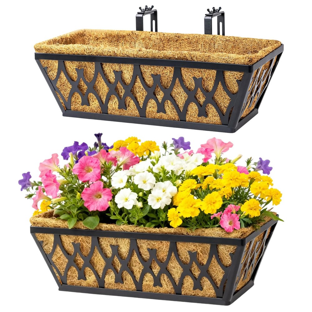 2 Pack 16 Inch Window Boxes Planters Railing Planter Box with Adjustable Brac...