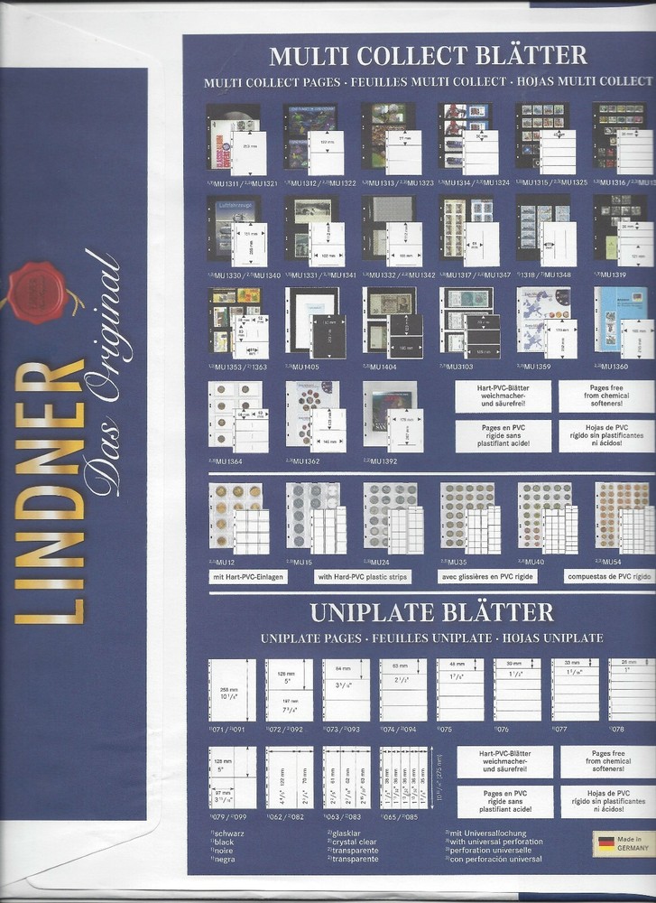 Lindner Uniplate Stock Sheets 065 Two-Sided Five Vertical Pockets Black Pkg. 5