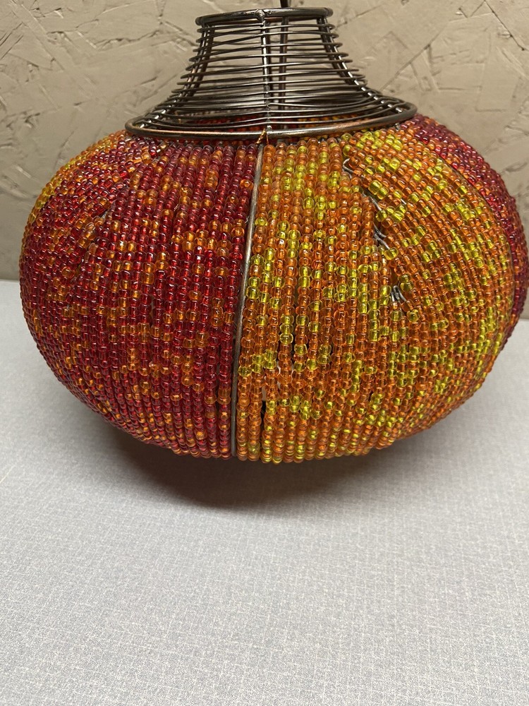 Beaded Orange & Yellow Beaded Round Tea Light Holder