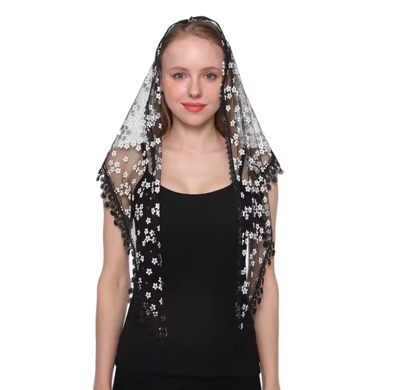 Lace Mantilla Catholic Veil Church Chapel Veil Head Covering Latin Mass Velo