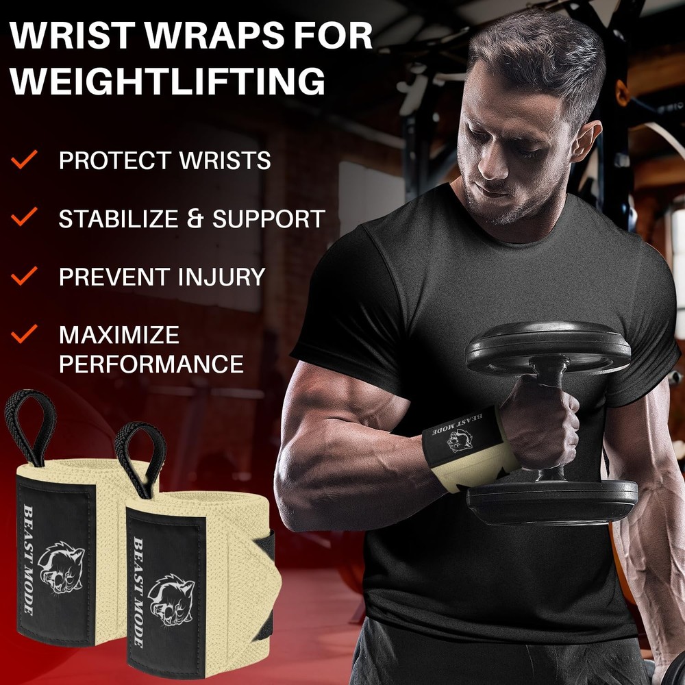 HeavyDuty Weightlifting Wrist Wraps with Thumb Loop for Strength Training