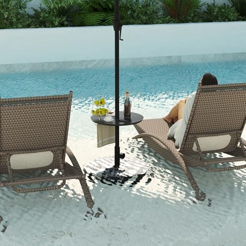Adjustable Umbrella Table, 20'' Portable Round Umbrella Table Tray for Black