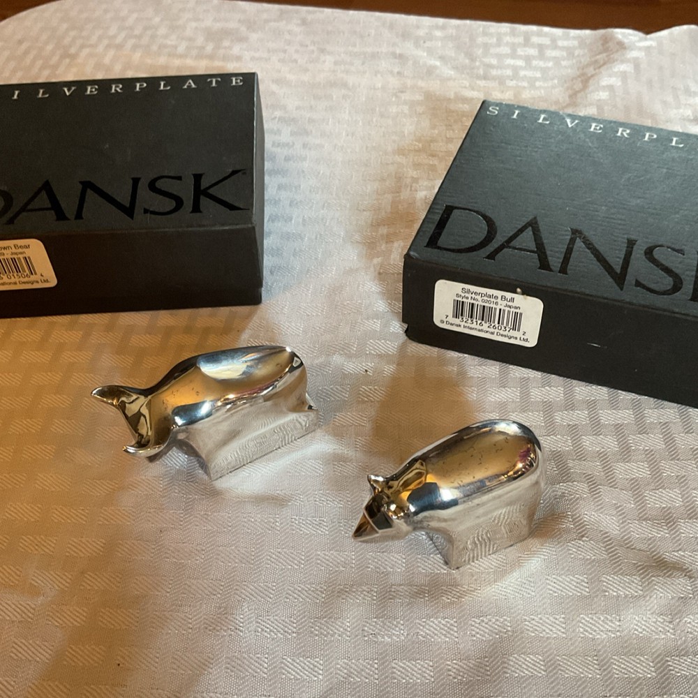 Dansk Silver Plate Bull and Bear Collectibles Figurines Set
