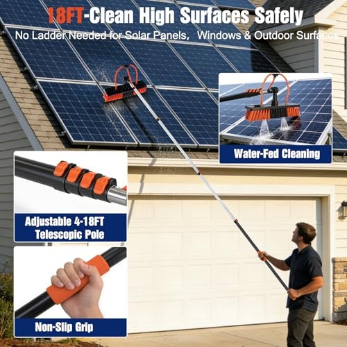 Water Fed Pole Window Cleaning System & Solar Panel Cleaning Kit, 18FT