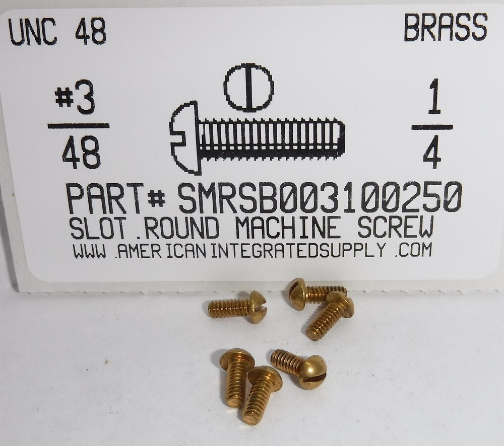#3-48x1/4 Round Head Slotted Machine Screws Solid Brass (25)