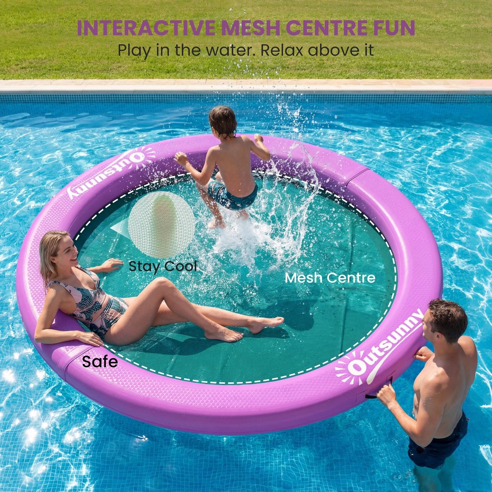 Outsunny 8FT Inflatable Water Hammock Floating Ring Dock Platform, Purple