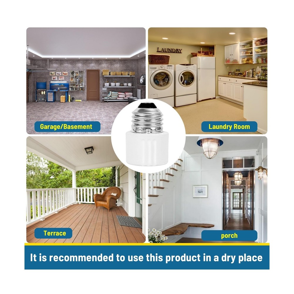 3-Prong Light Socket to Plug Adapter,E26/E27 Light Socket Outlet,2/3 Prong Ou...