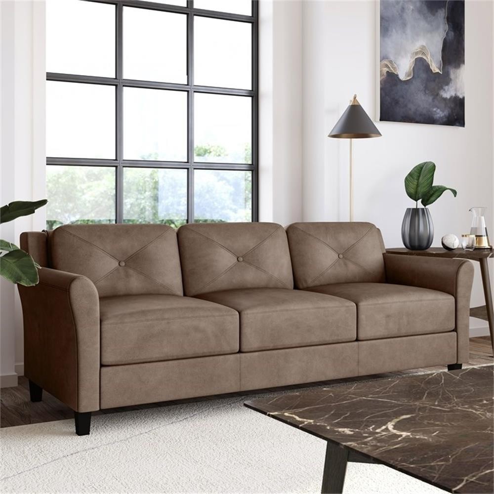 Bowery Hill Cushion Back Transitional Polyester Microfiber Sofa in Brown
