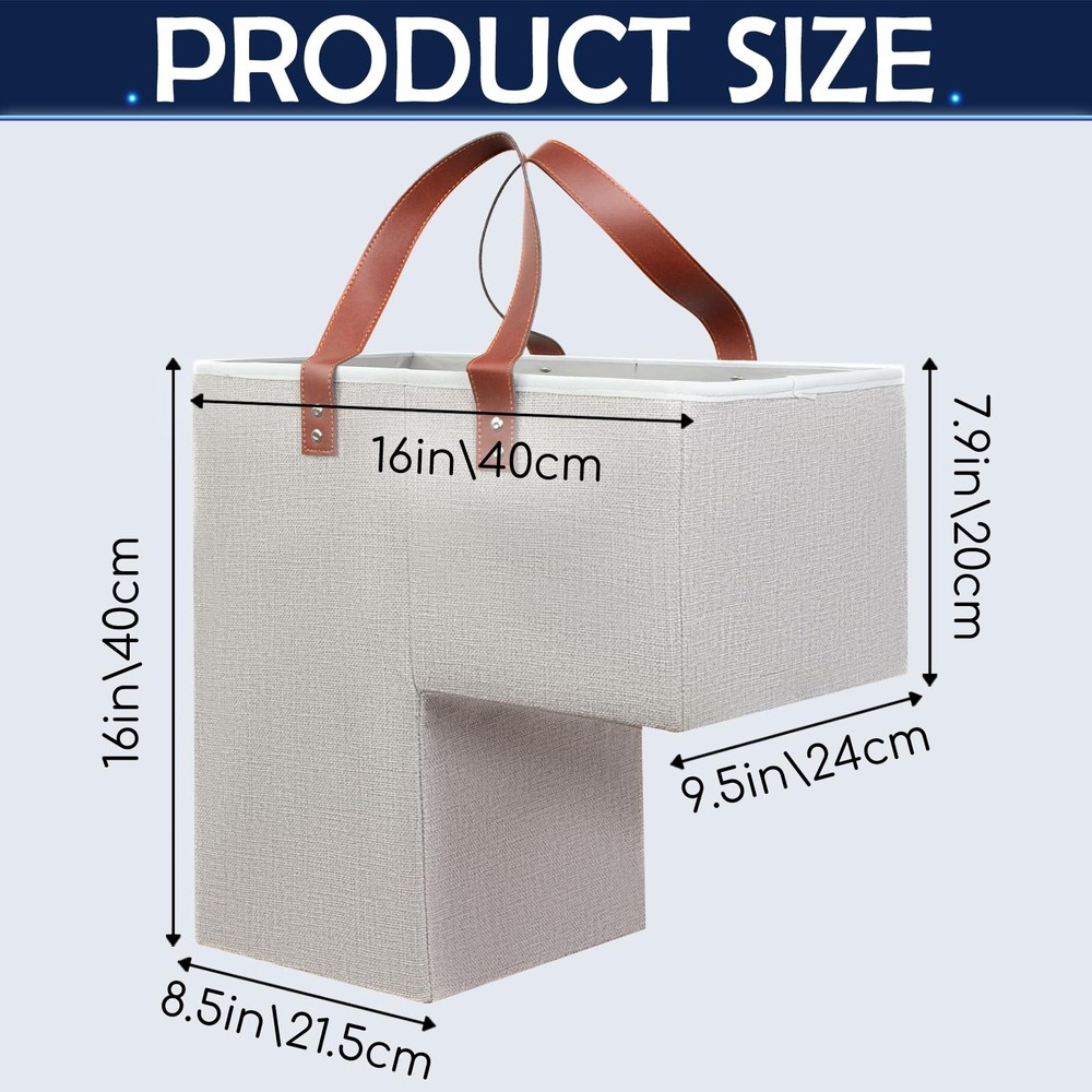 Stair Basket Storage,Foldable Step Organizer with Leather Handle & Side Pocke...