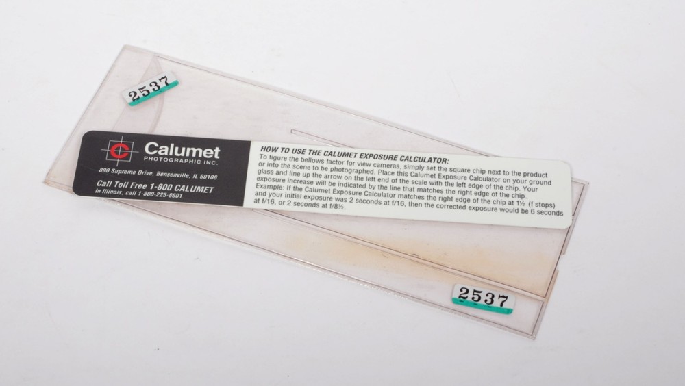 Calumet large format camera bellows factor exposure calculator #2537
