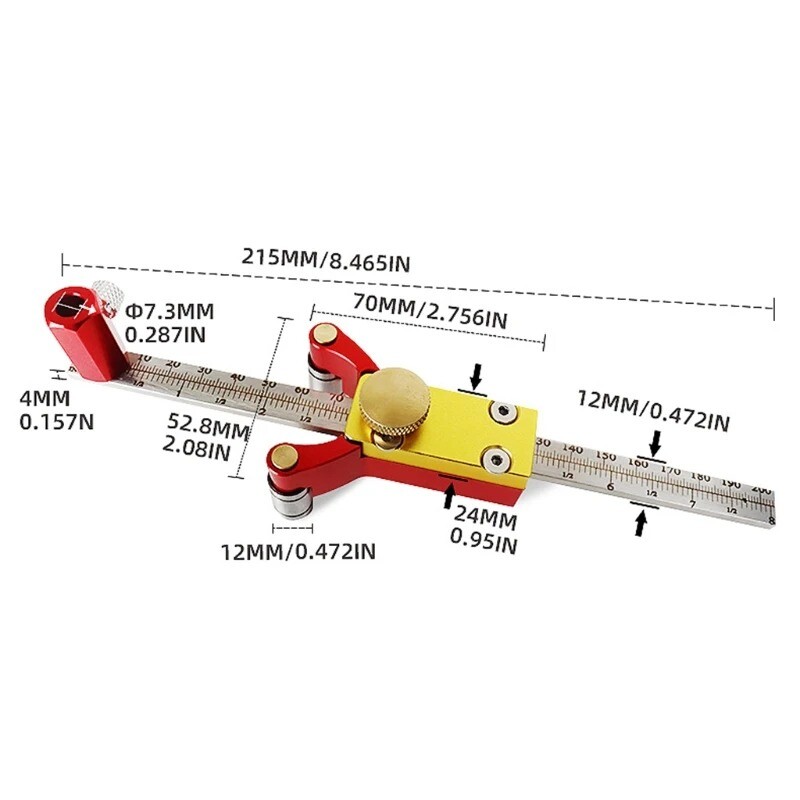 Woodworking DIY Drawing Straight Line Arc Measuring Height Triple Multi-function
