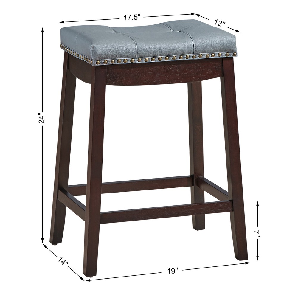 Topbuy 4PCS Saddle Bar Stools Backless Nailhead Counter Stool
