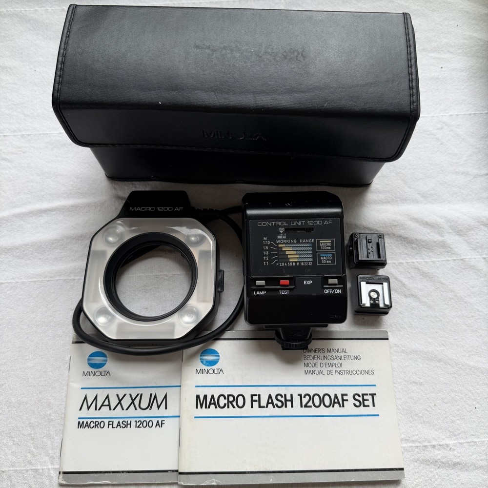 Minolta Macro Flash 1200 AF Control Unit w/ Manual Ring Macro Maxxum Tested