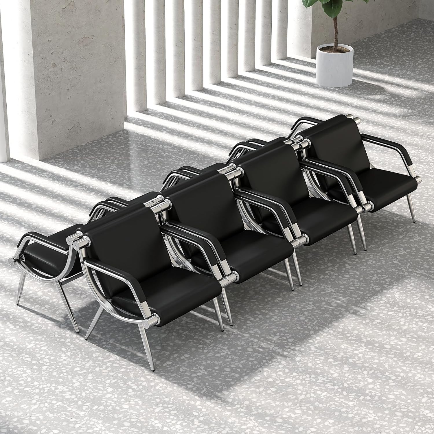 Waiting Room Chairs PU Leather Black Reception Chair Lobby Chairs, Padded Arms