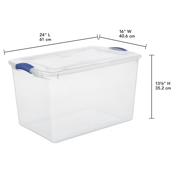 (2 pack) Sterilite 66 Quart Large Latching Storage Bin, Clear Plastic Storage Co
