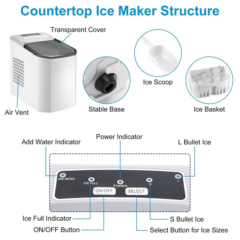 Ice Maker Machine Electric Countertop Self-cleaning Summer Ice Making Machine US